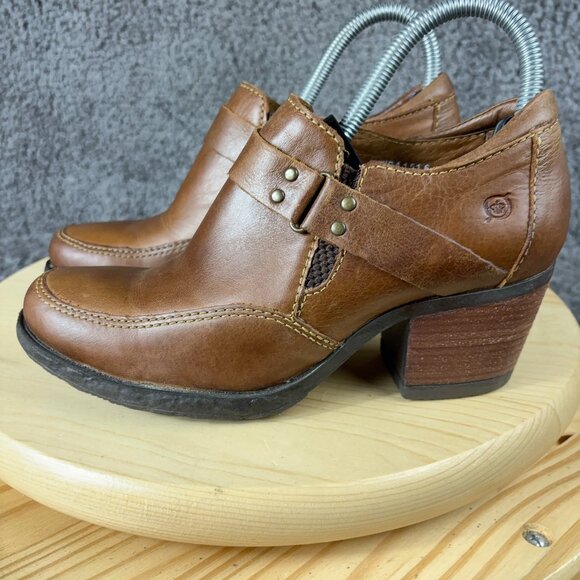Born Nyssa Boots Womens Size 7.5 Brown Leather Block Heel Ankle Booties - Picture 1 of 9